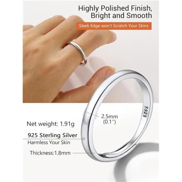 925 Sterling Silver Adjustable Open Ring for Women, Solid Sterling Silver Ring - Picture 4 of 8